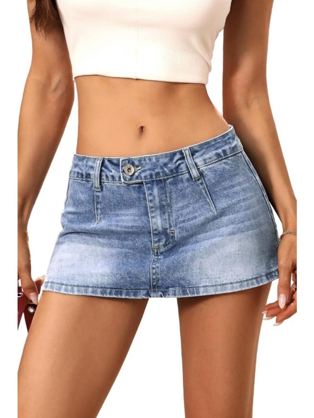 Low Rise Denim Mini Skirt with Shorts, Stylish Jean Skirt for Women, Casual
